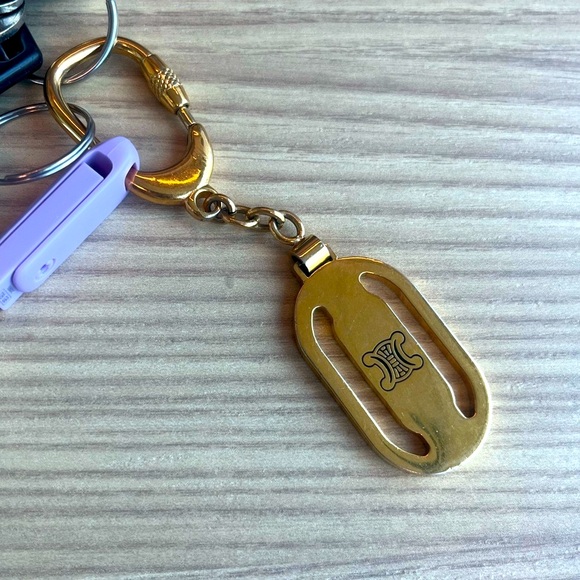 CELINE 24-Karat Gold-Plated Triomphe Keychain or Bag Charm, GUC - Picture 1 of 12
